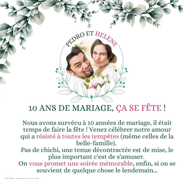 texte invitation anniversaire de mariage 10 ans humour