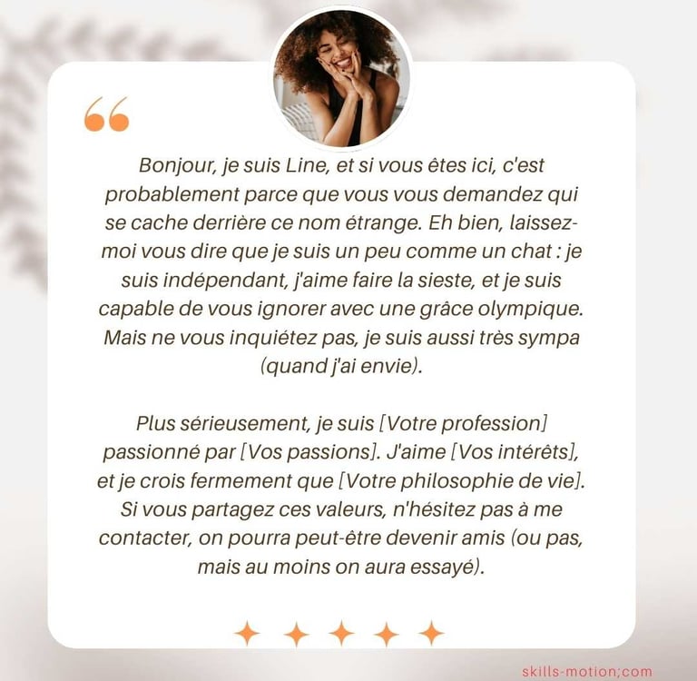 Texte original pour se présenter à l’écrit : exemple dans un style humoristique et décalé