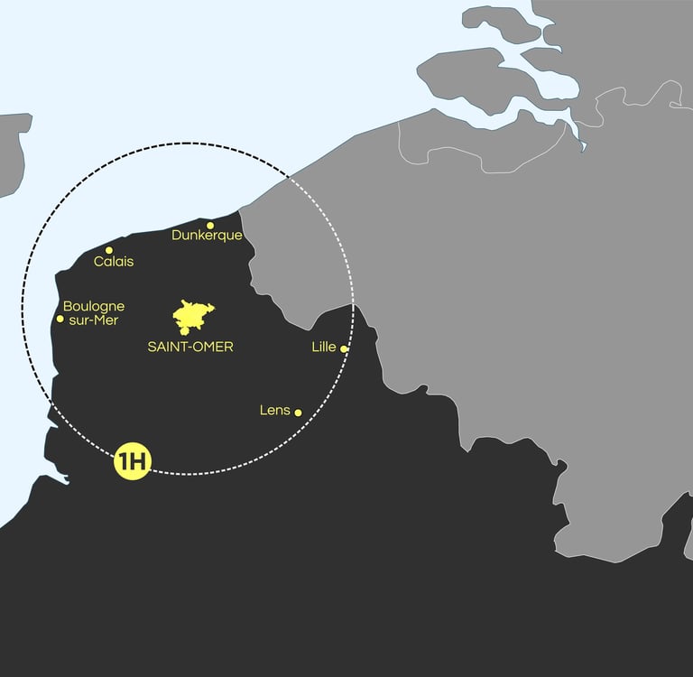 Carte localisation Saint-Omer et environs pour hébergement professionnel et équipes en déplacement