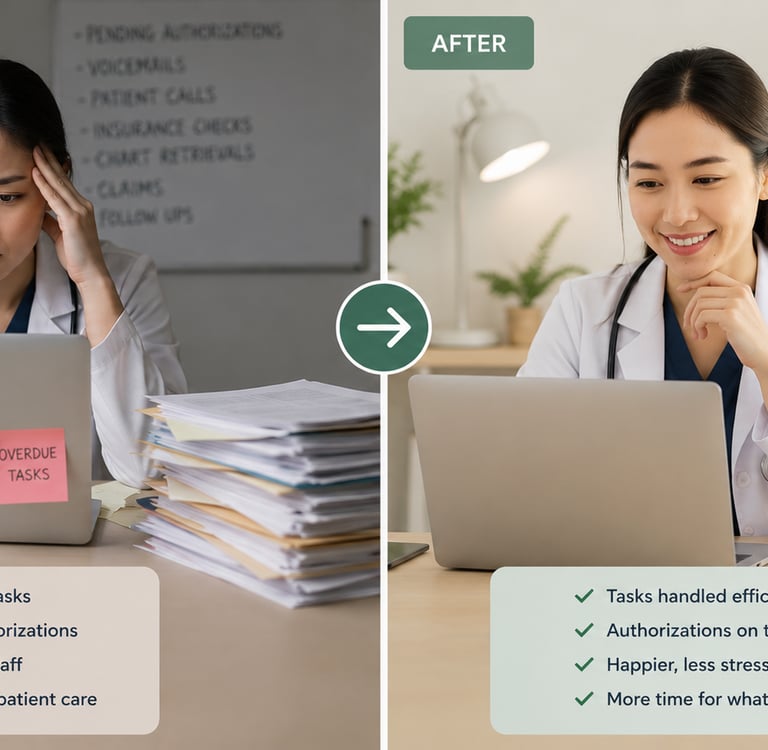 a before and after of a doctor without and with a a virtualmed helper