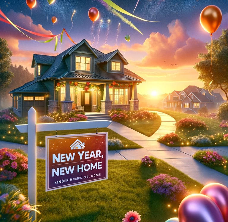 a house with balloons and balloons in the foreground