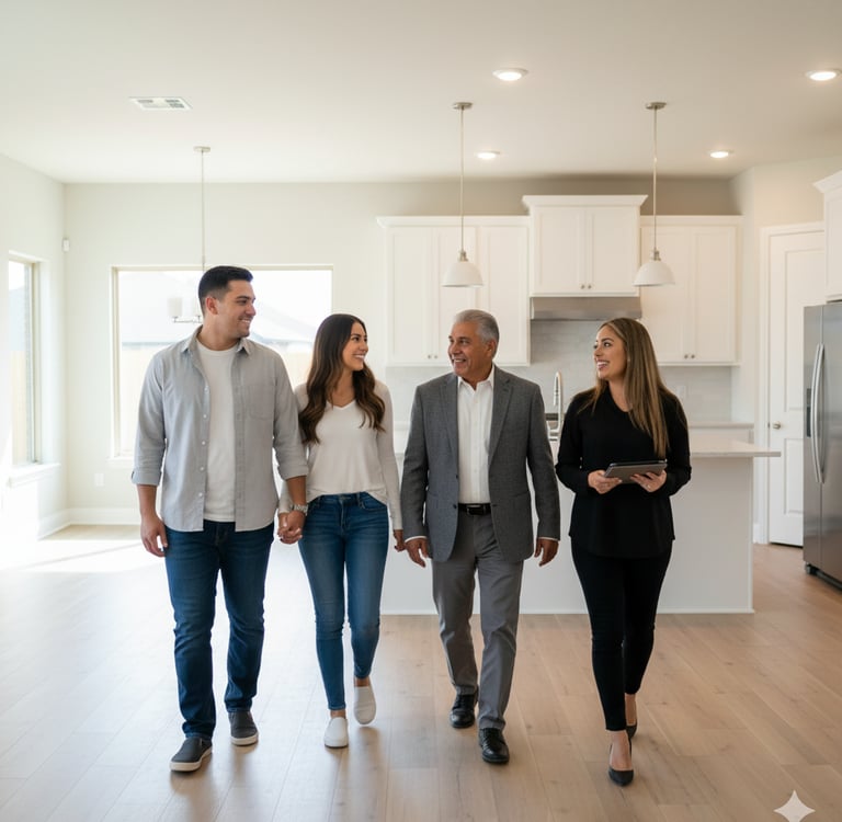 a group of people walking through a home