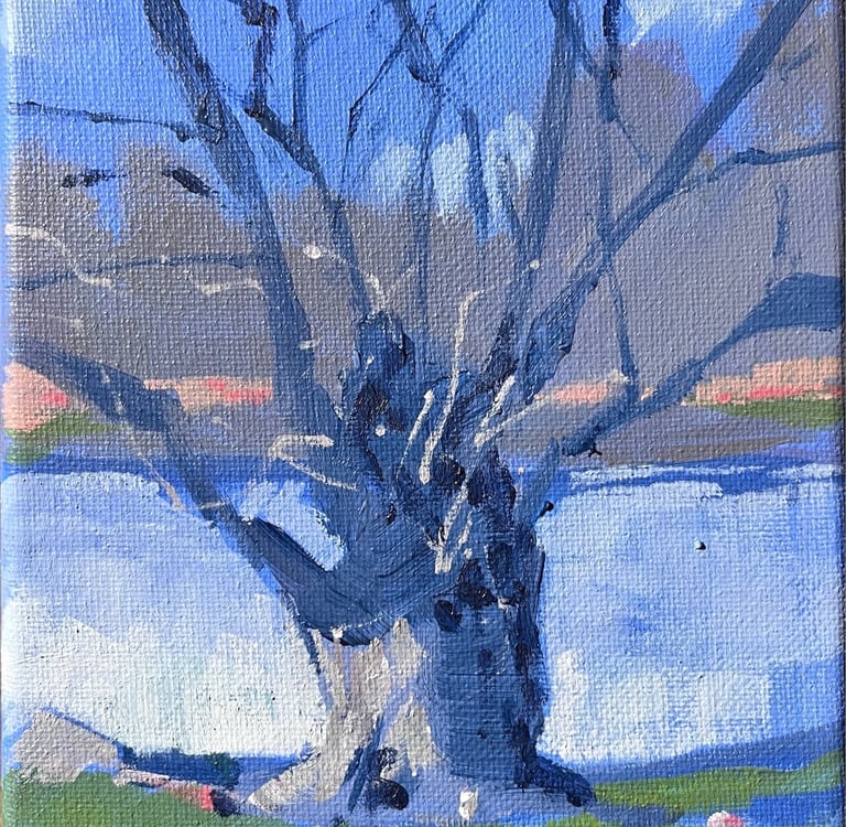 a painting of a tree with a tree in the background