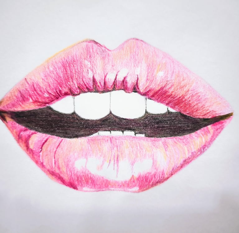 Pencil drawing of pink lips drawing class milton keynes art class newport pagnell
