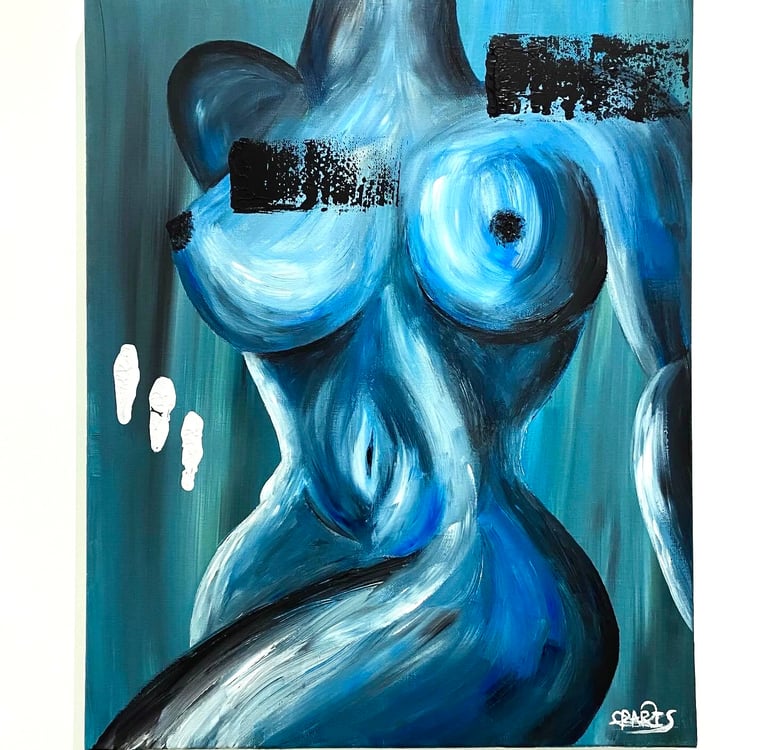 une peinture d’une femme nue dans des nuances bleues