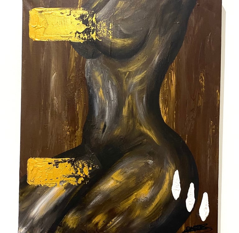 a painting of a woman's torso with gold