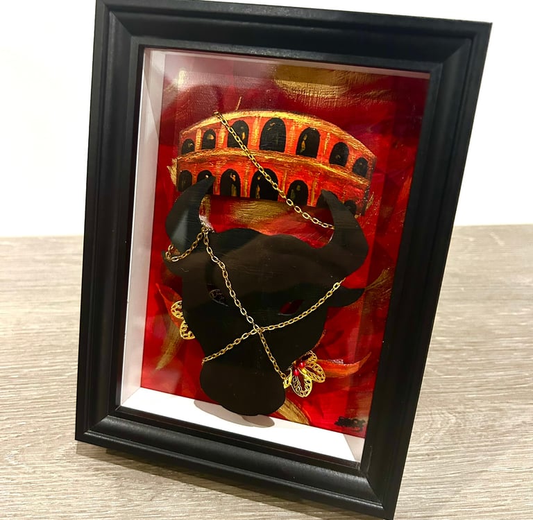 Ilona Paris painting, a chained bull's head