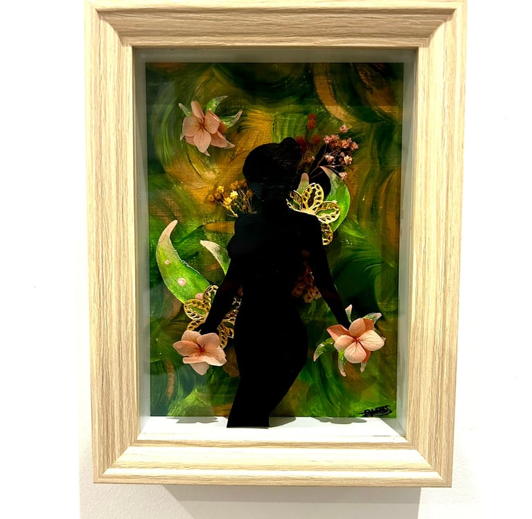 Ilona Paris painting, a shadow of a woman with flower
