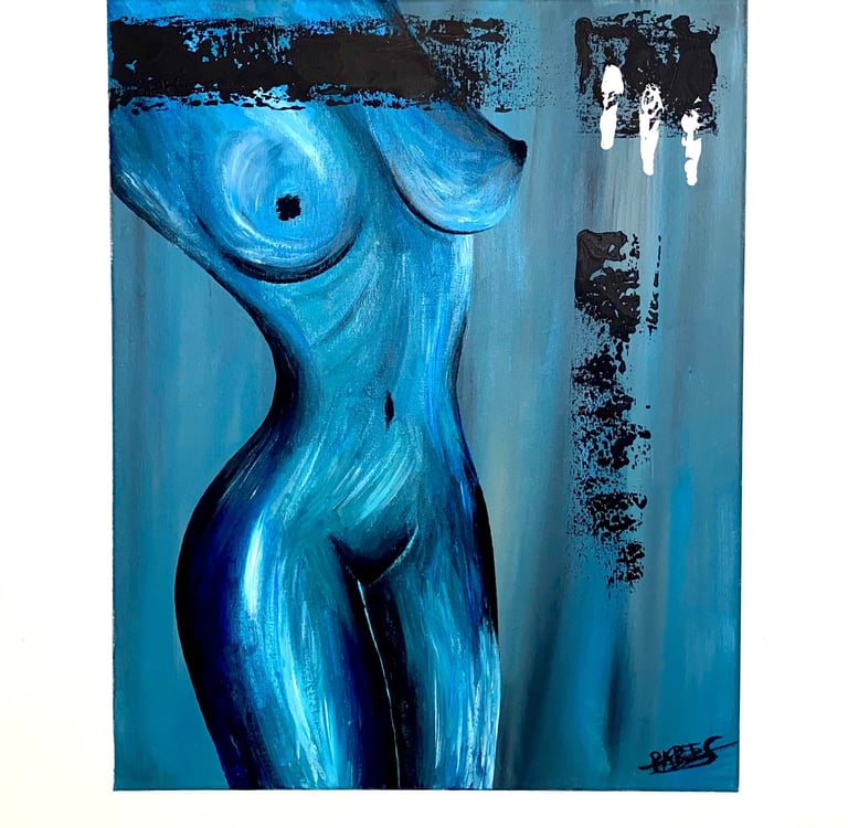 Un tableau d’une femme nue dans des nuances bleues