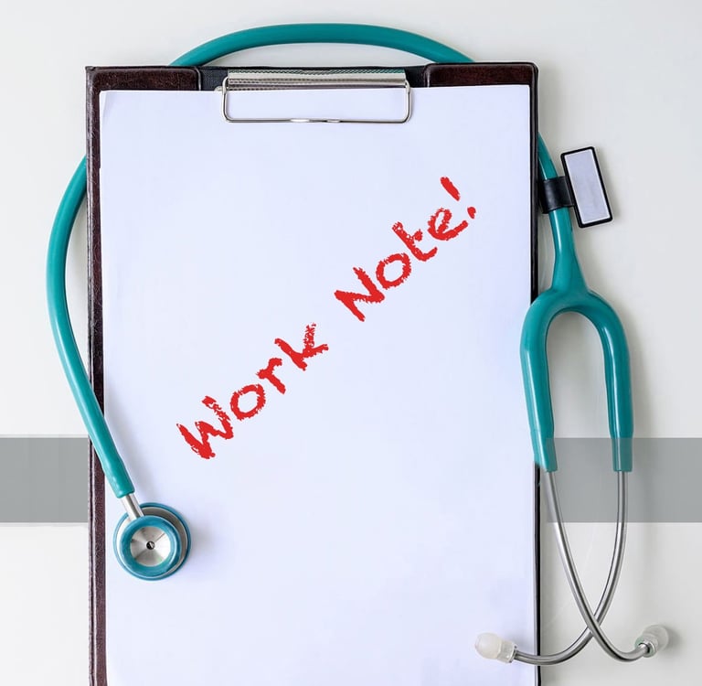 Sick note, Work note, Doctors Note, Sick Work. Flu, COVID, Strep throat.