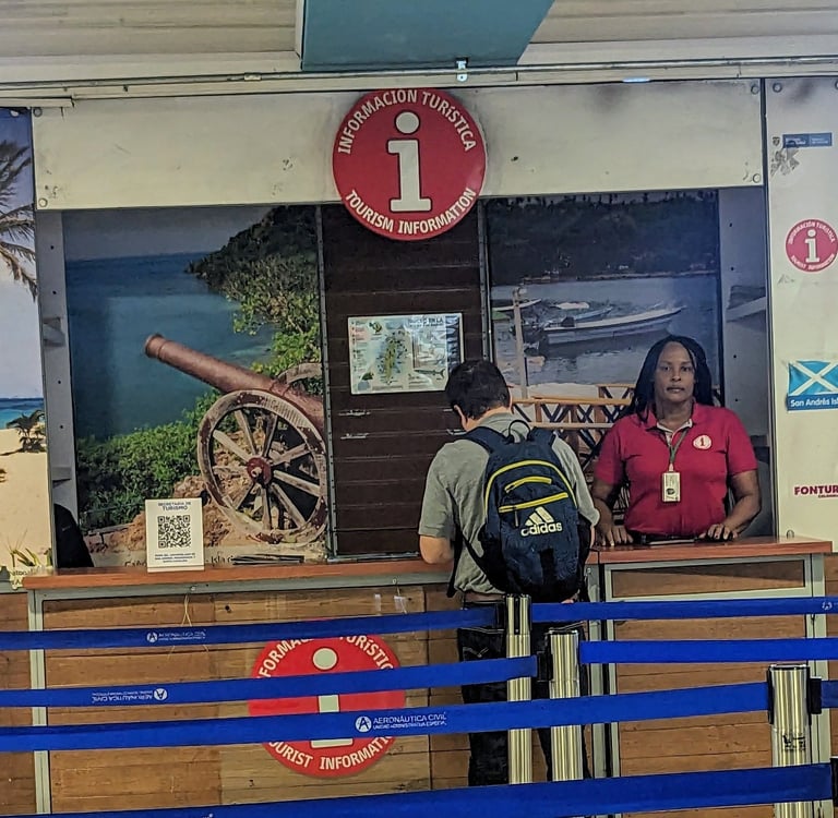 St Andrews Cross Scottish Flag or the flag of San Andres Island in the arrivals hall in San Andres Island