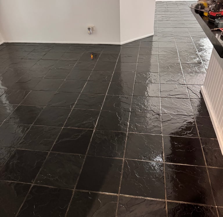 Tile cleaning and grout cleaning improving shine and hygiene in residential space.
