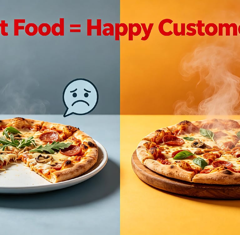 Comparison cold vs. hot pizza. Highlights how thermal insulation ensures customer satisfaction.