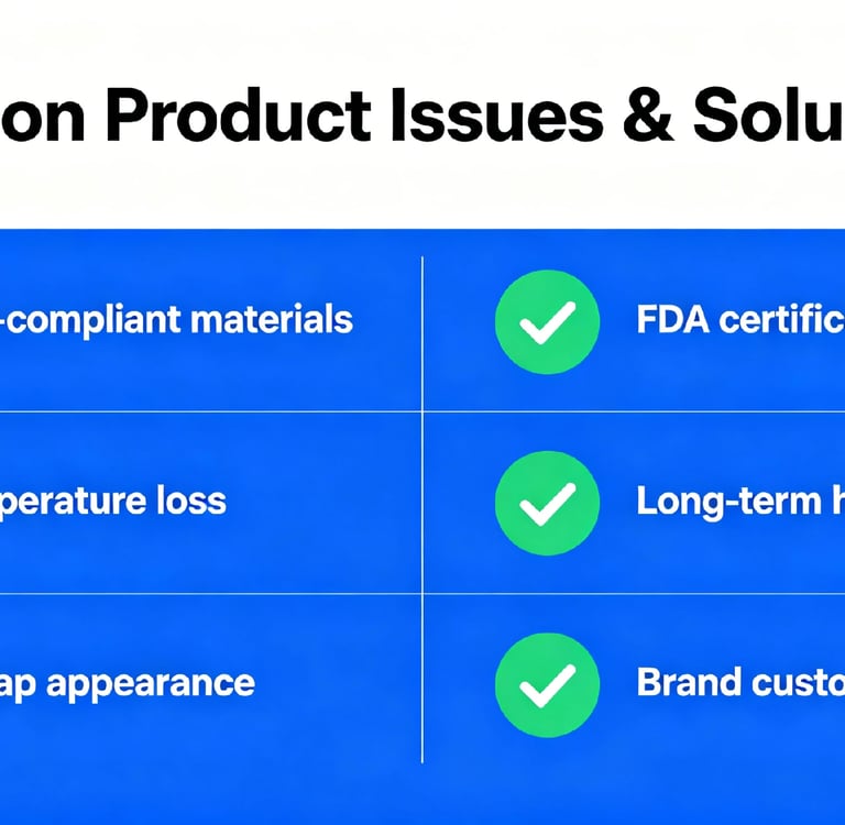 Infographic Common delivery bag problems vs. trusted solutions (FDA-certified, retains heat, brandab