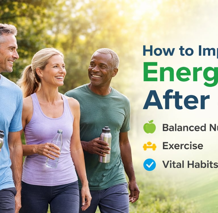 Active adults over 45 walking outdoors representing healthy habits that help improve energy after 45