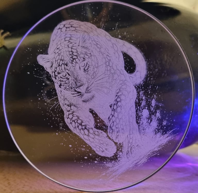 a glass plate with a picture of a leopard