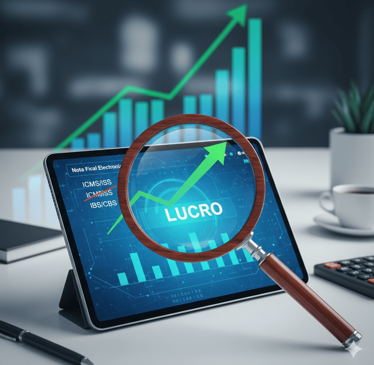 Um tablet com gráficos finaneiros citando impostos e lucro