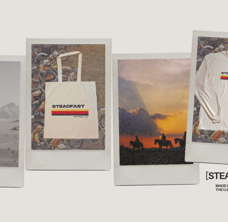 Steadfast Apparel long sleeve shirts and tote bags.