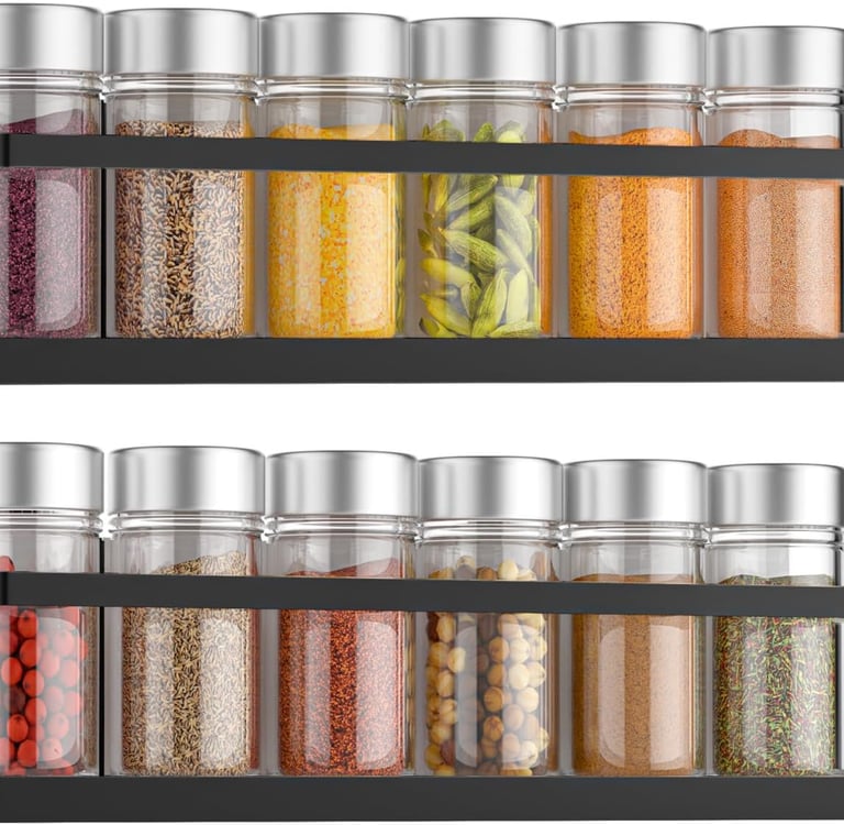 best magnetic spice rack for refrigerator showing strong hold and organized jars in small kitchen