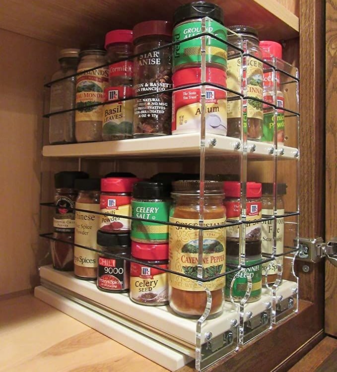vertical spice rack inside cabinet space saving