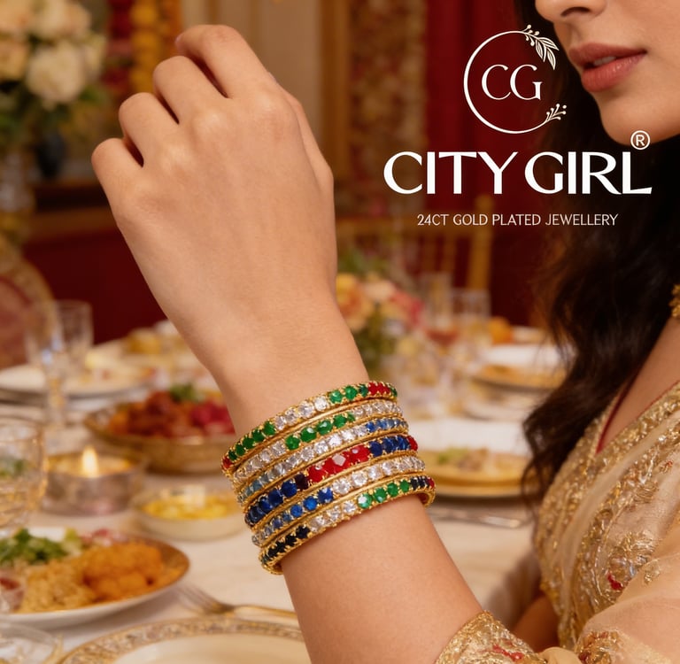 18K gold-plated daily wear bangle set with AD stones — elegant everydaywear City Girl Jewellery