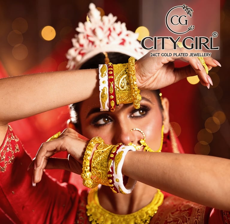 Bengali Sakha Pola bridal bangle set — authentic gold-plated bangles for Bengali brides City Girl