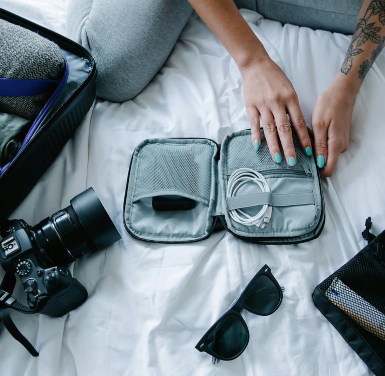 Smartly packed carry-on suitcase with travel essentials and packing cubes