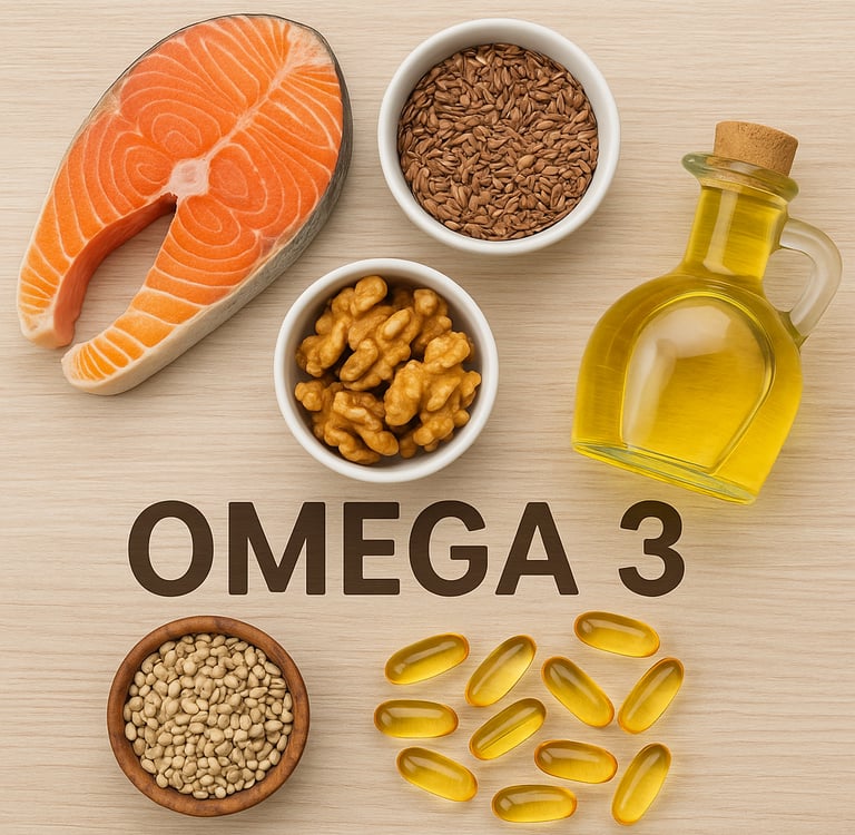 Variedad de comida con omega 3 y antioxidantes