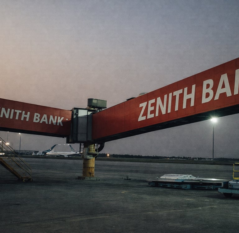 Zenith bank international airport bridge signage installation in Lagos by SignWriters