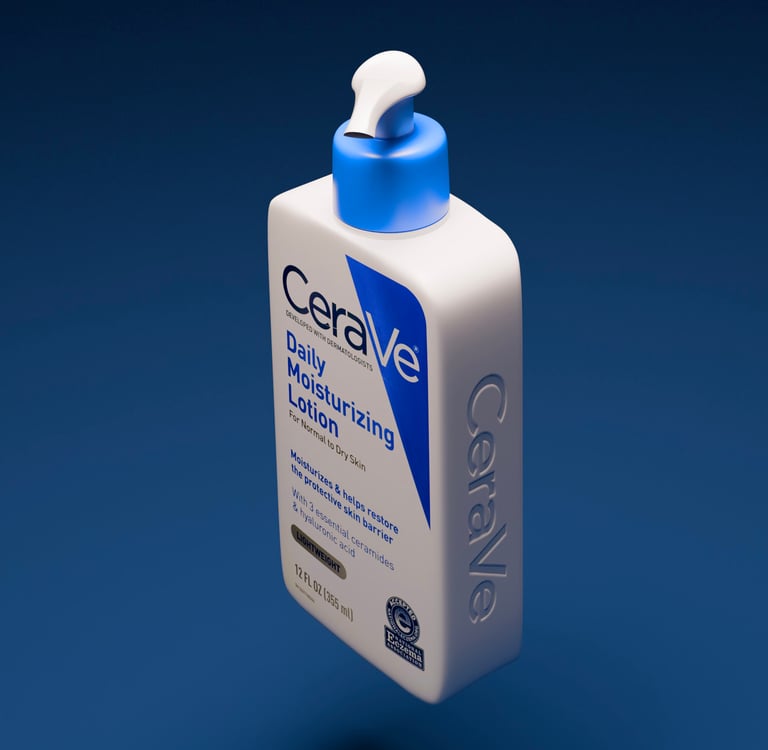 Top down image of a 3D made bottle of CeraVe created by LM3 Official