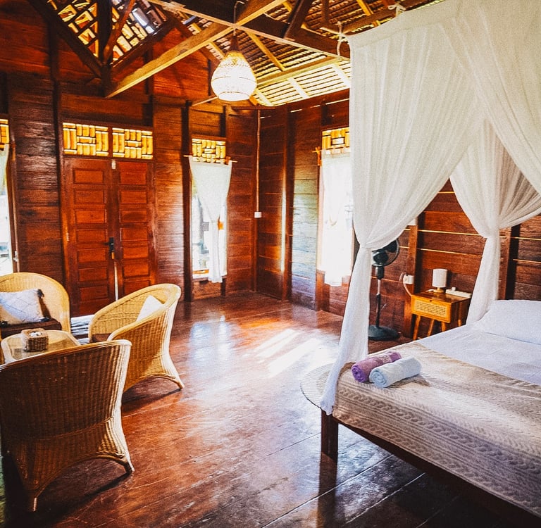 Toska spacious bungalow interior with seating area and rustic design