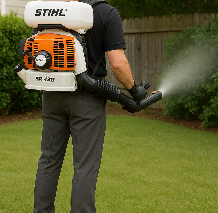 a man in a black shirt is performing mosquito service