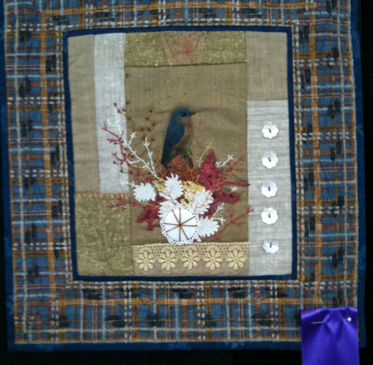 The Nest Egg by Lu Peters. Art quilt using image transfer of digital photo by Brett Peters.