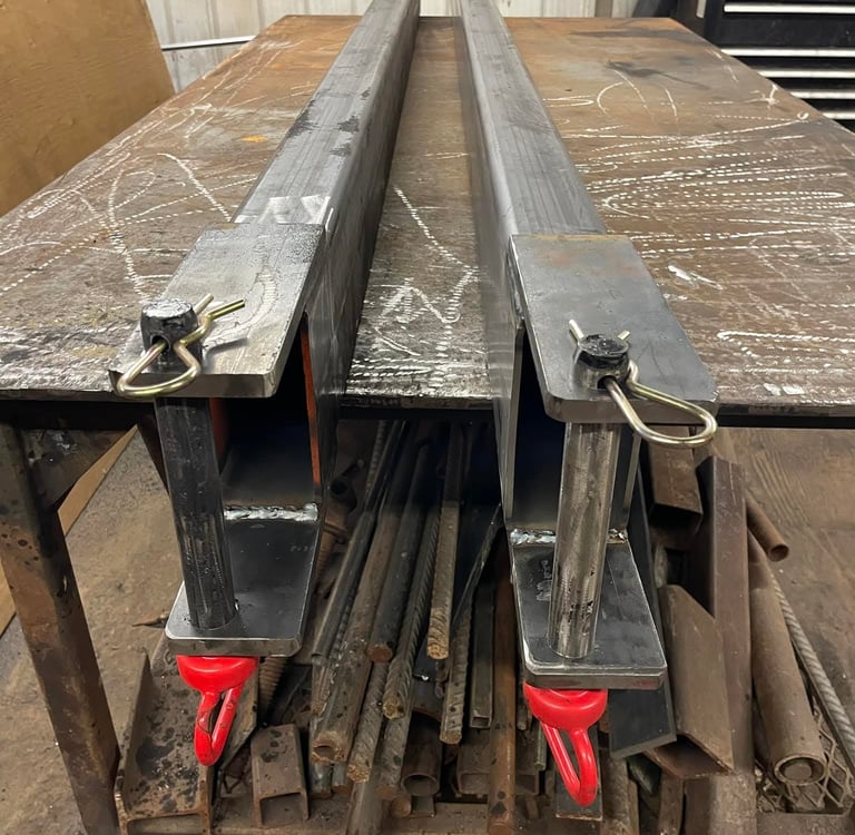 fork lift fork extensions showing safety pins lock