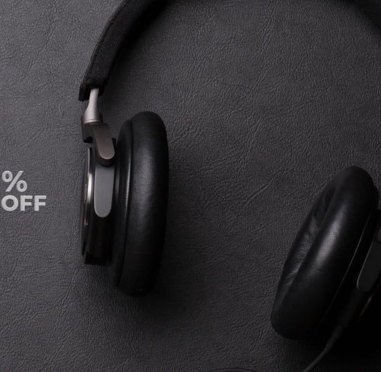 a pair of headphones with a black headphones on