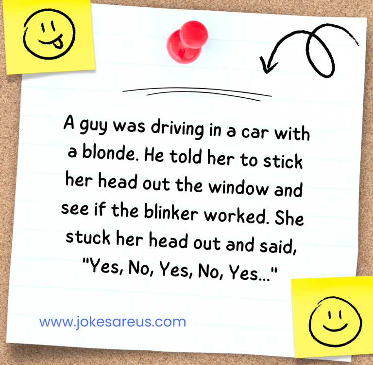 Joke about the blonde checking if the car blinker is working or not