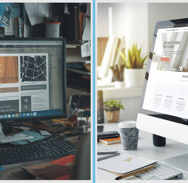 2 laptops side by side. 1 is dark and outdated. 1 is bright and clean