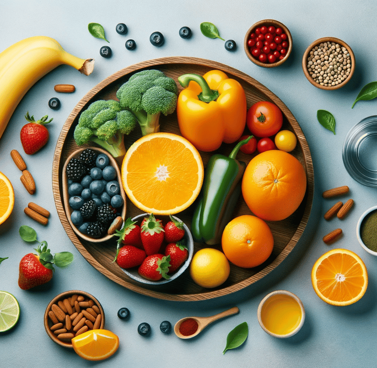 a bowl of fruit and vegetables on a table
