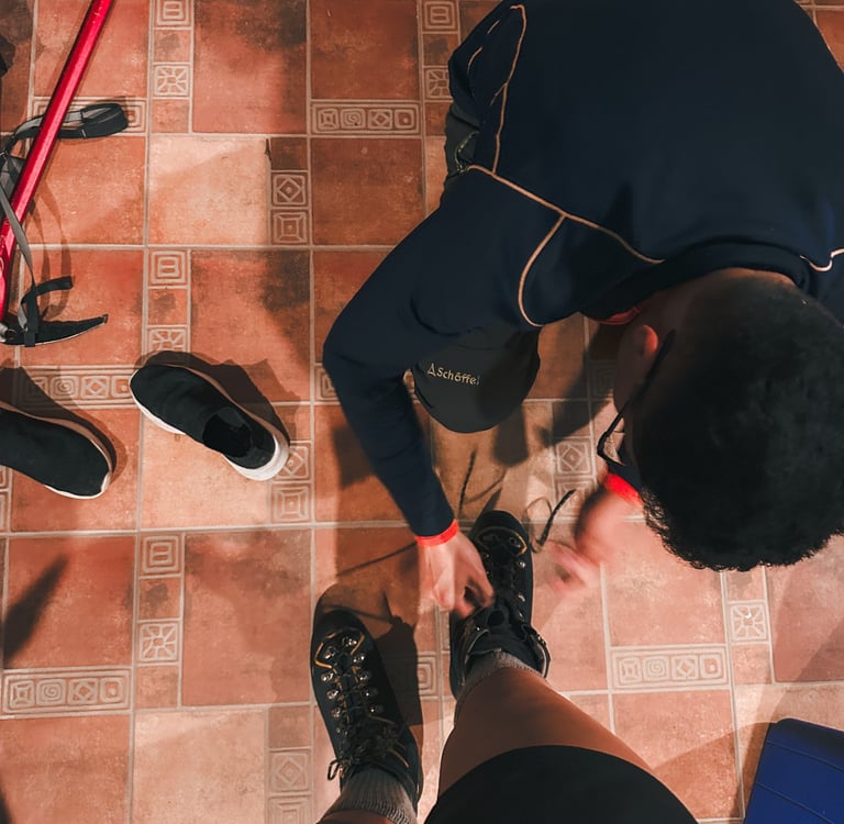 Trying on ice shoes for Nevado Mateo