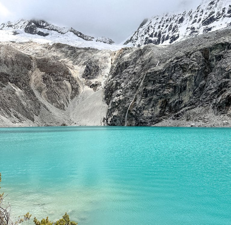 Ice blue water in Laguna 69, Huaraz, Peru, South America
