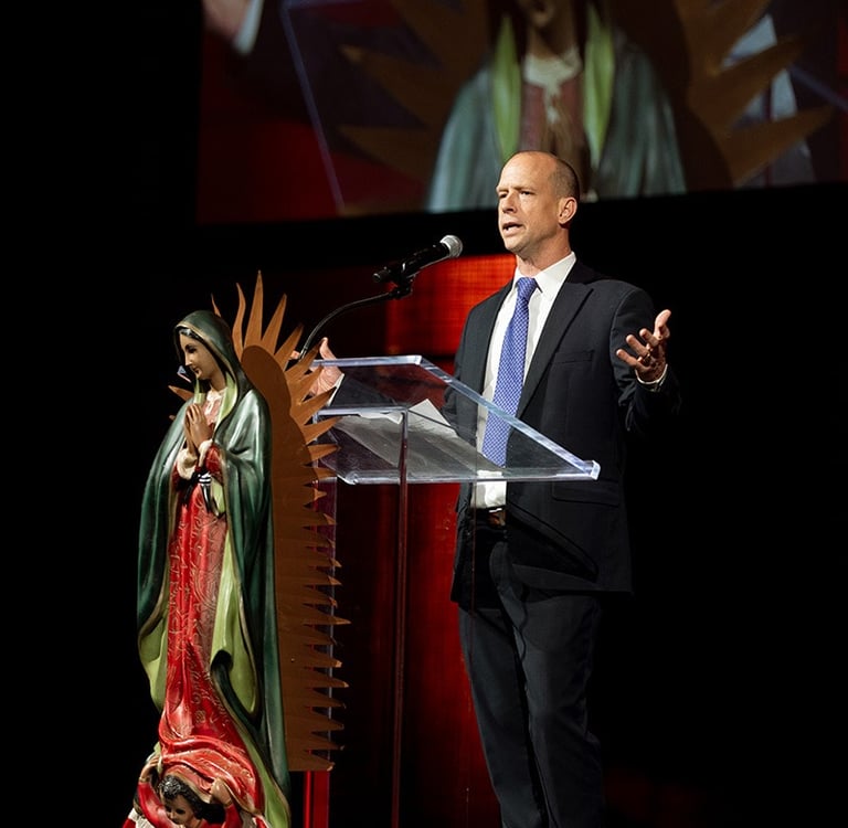 Deacon Mark Campbell at the Fr. Mike Schmitz with Iowa Catholic Radio Event