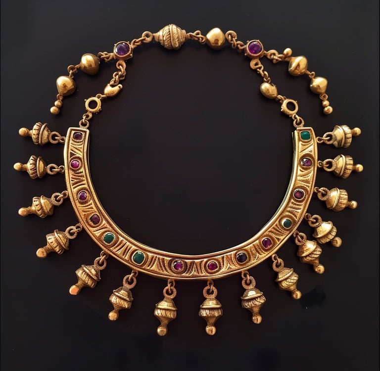 Etruscan revival jewelry. Bold multi stoned necklace