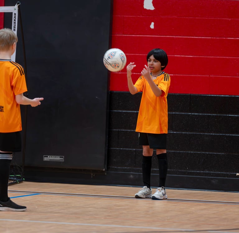 MVB FC boys playing indoor futsal soccer school in Mississauga
