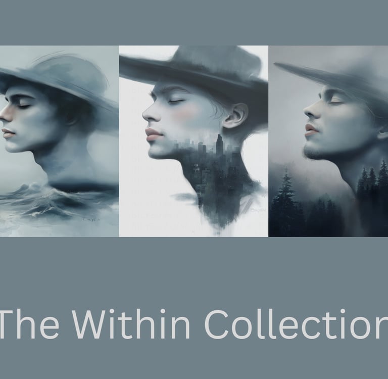 three paintings of a man in a hat