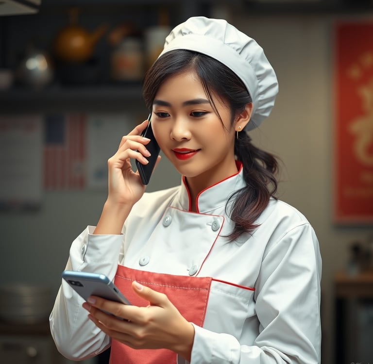 Nhân viên socola Tina Nha Trang nghe điện thoại