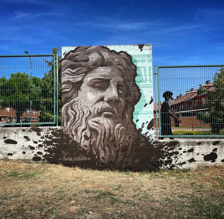 Mural de zeus en un evento de graffiti.