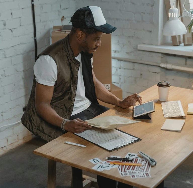 Persona preparando documentacion para tramite aduanero de mudanzas.
