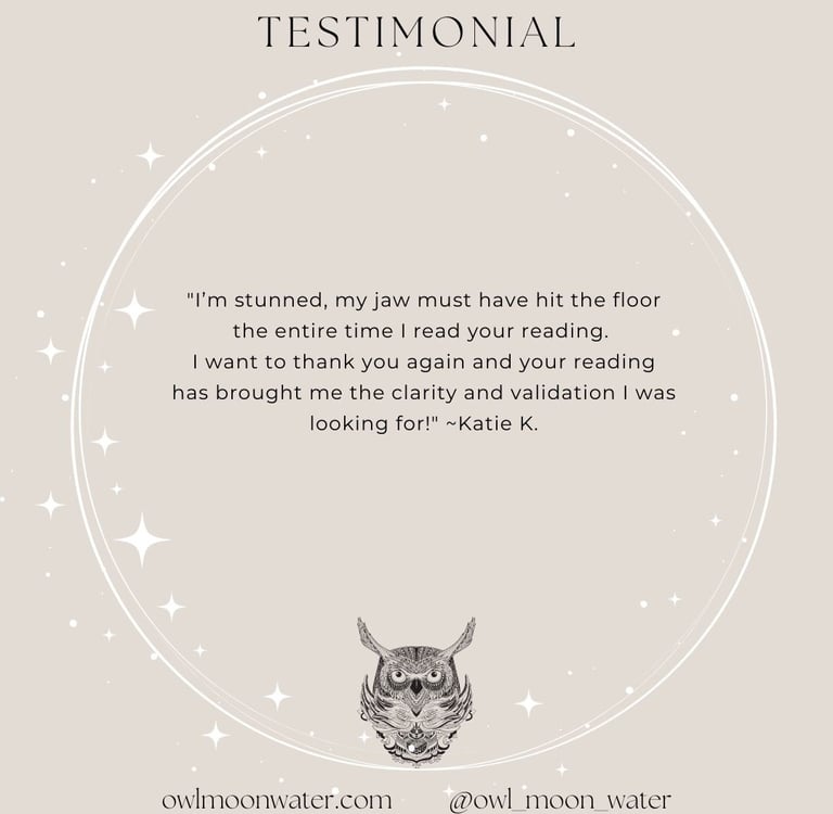 Psychic Reading Testimonial for Owl Moon Water