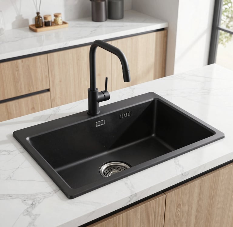 **AI Image Prompt – Luxury Black Sink** > Create a **photorealistic luxury matte black vessel sink*