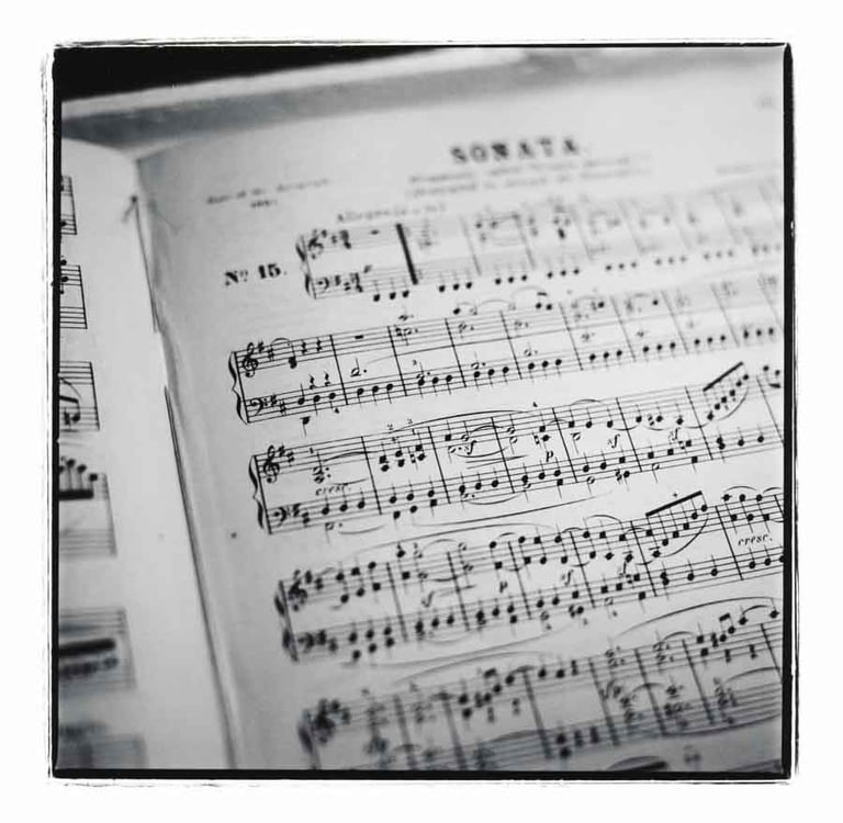 Beethoven's sonata as an analogue photograph. Black and white fine art photography.